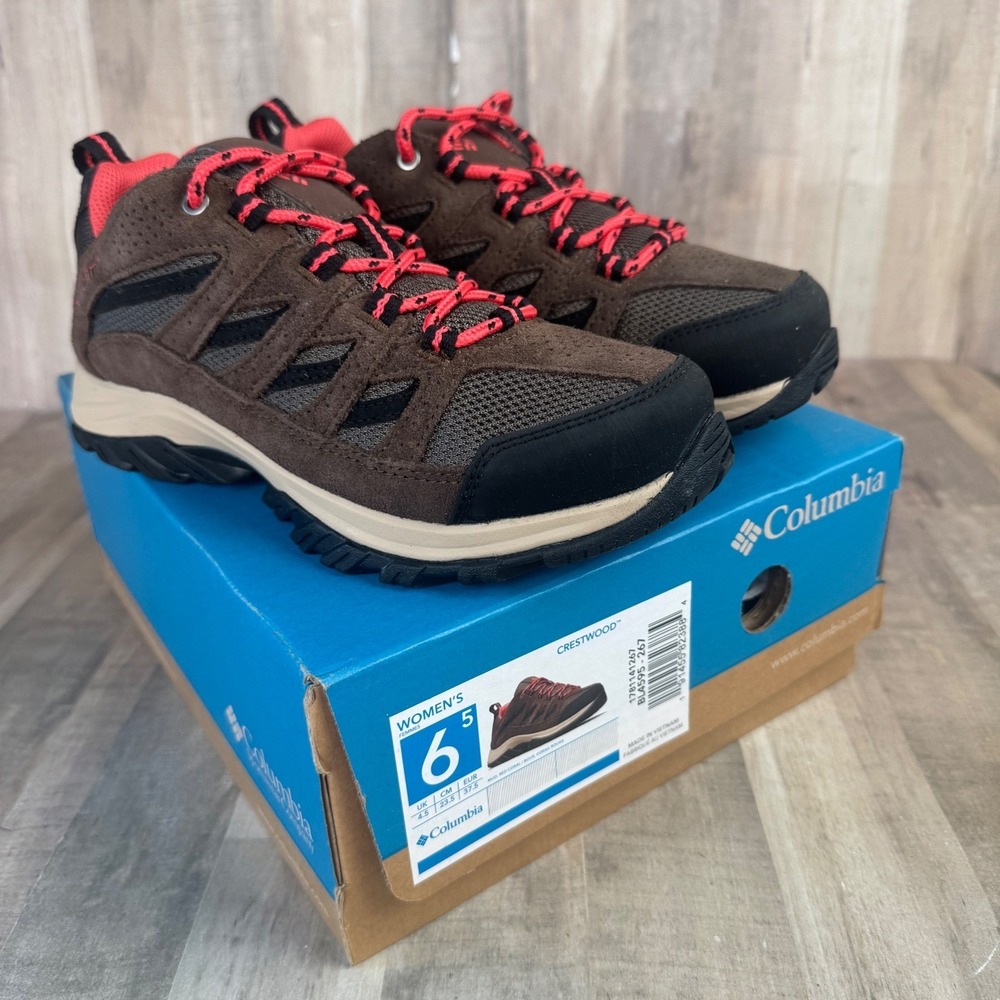 NEW Columbia Women's 6.5 Crestwood Hiking Boots Brown Pink Waterproof BL4595-267